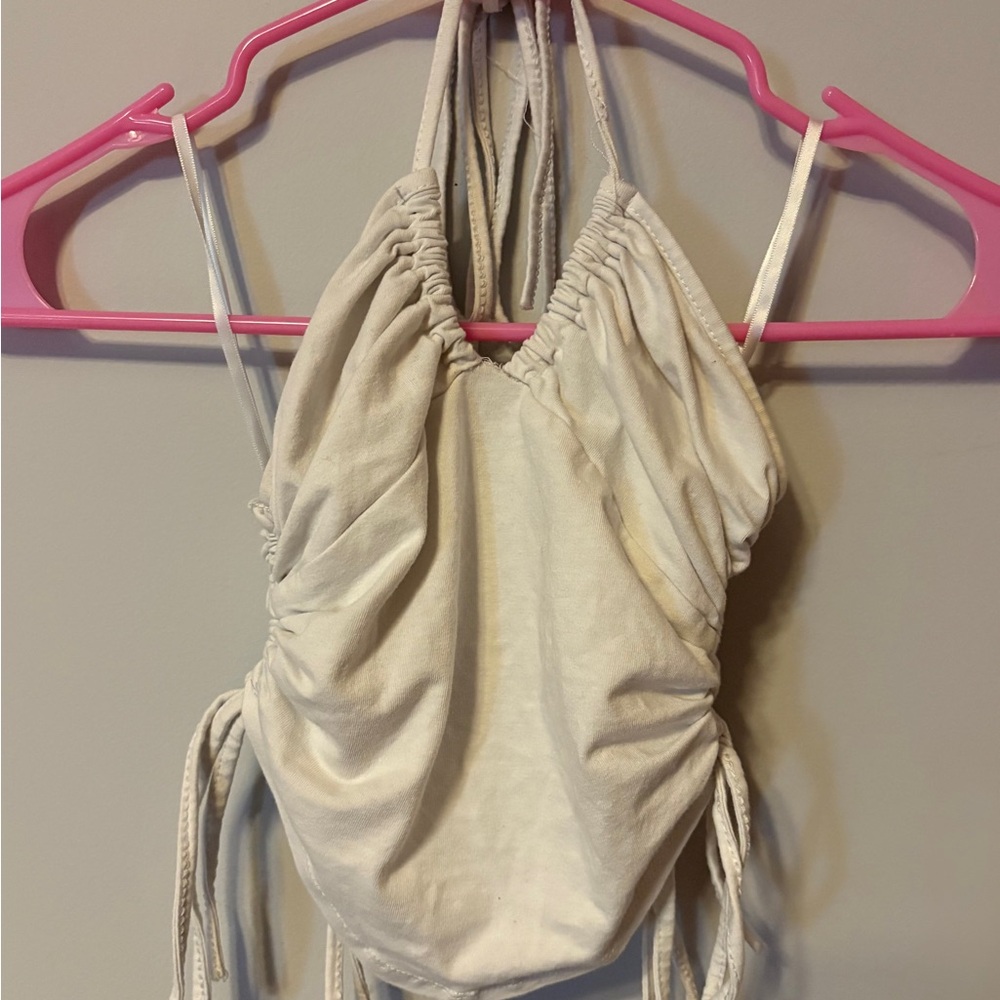 SHEIN Cream Halter Crop Top